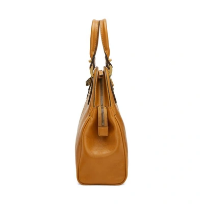 Shop Gucci Tan Small Linea Top Handle Bag In 2202 Cognac