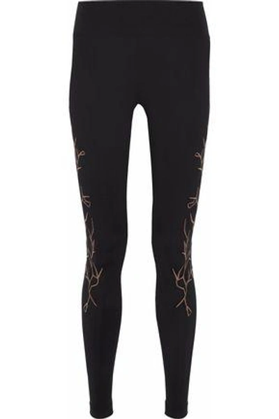 Shop Koral Woman Distinction Embroidered Stretch-jersey Leggings Black