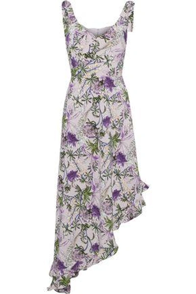 Shop Mikael Aghal Asymmetric Wrap-effect Floral-print Crepe De Chine Dress In Lilac