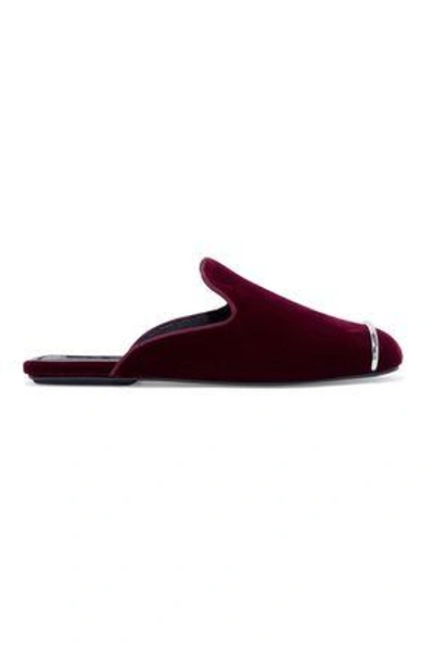 Shop Alexander Wang Jaelle Embellished Velvet Slippers In Burgundy