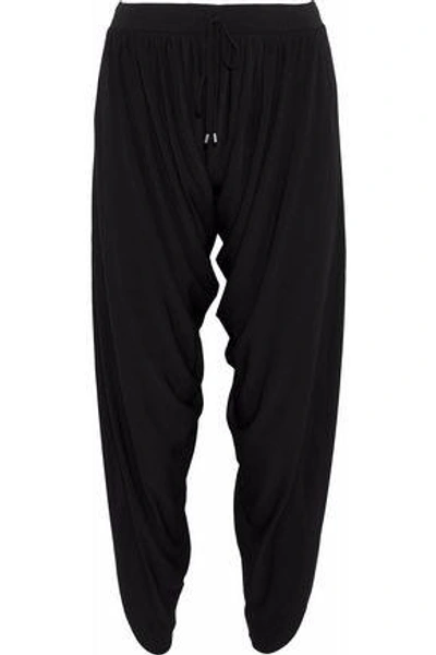 Shop Haute Hippie Woman Cropped Gathered Crepe Tapered Pants Black