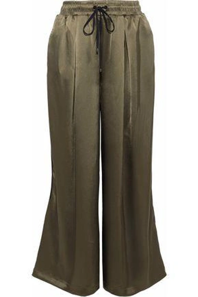 Shop Koral Velvet-trimmed Satin Wide-leg Track Pants In Army Green