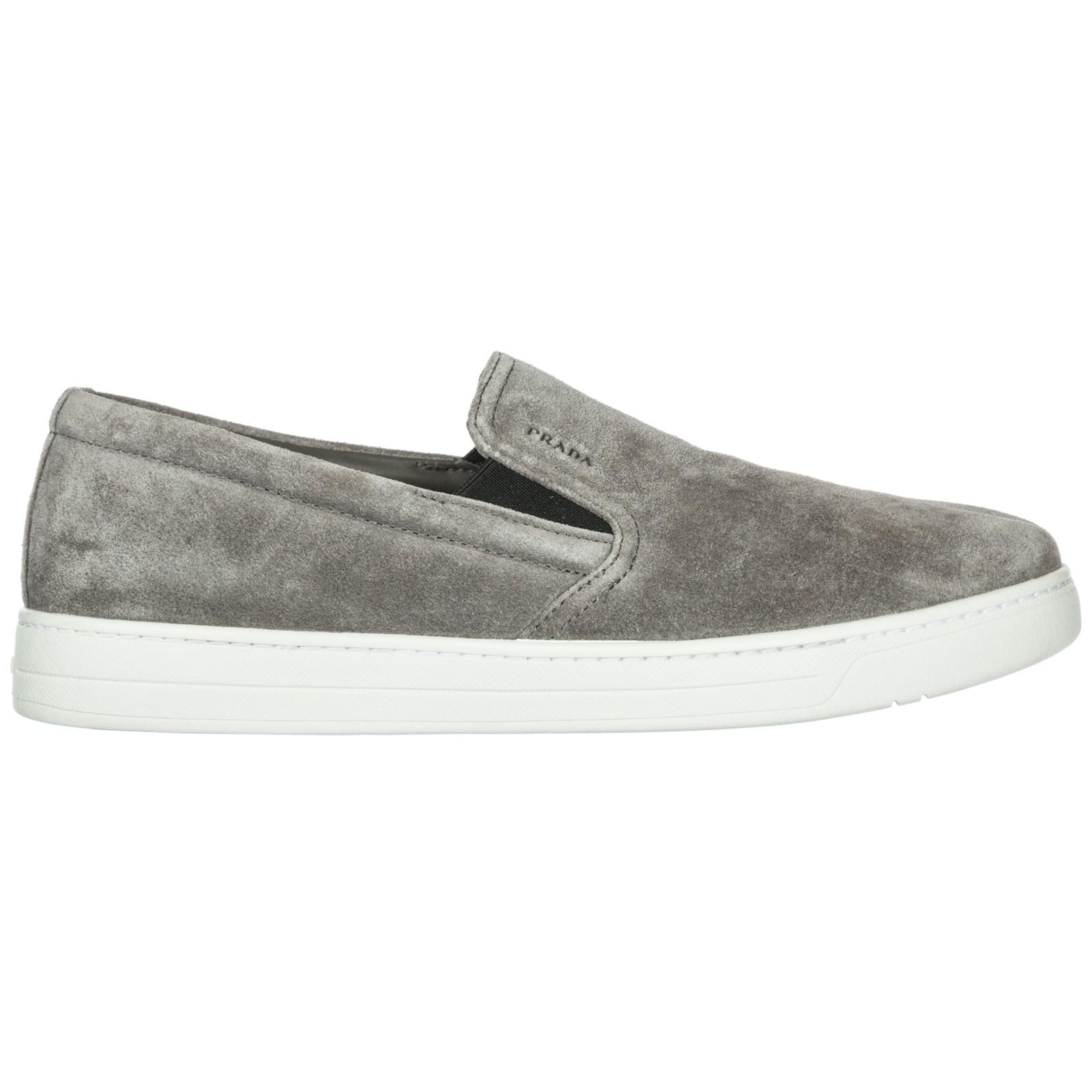 Prada Men's Suede Slip On Sneakers In Grey | ModeSens