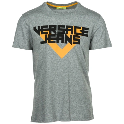 Shop Versace Jeans Men's Short Sleeve T-shirt Crew Neckline Jumper In Grey