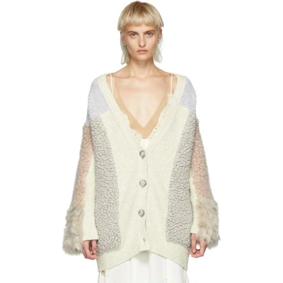 Shop Stella Mccartney Off-white Mix Material Cardigan In 8490 Bone/c