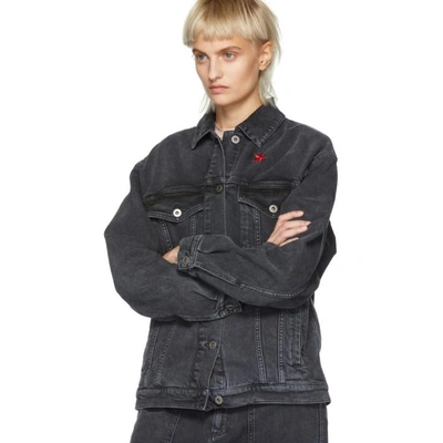 Shop Stella Mccartney Black Denim Star Patch Jacket In 1000 Black