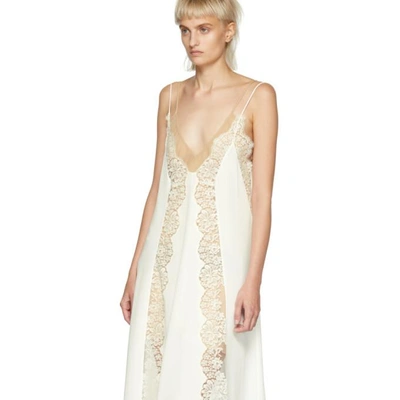 Shop Stella Mccartney Off-white Lace Insert Slip Dress In 9503 Ivory