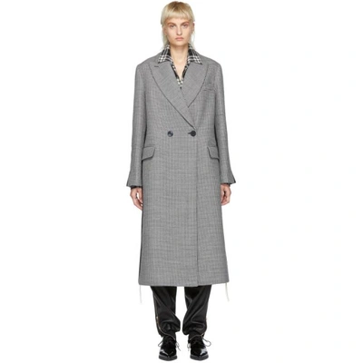 Shop Stella Mccartney Black And White Long Houndstooth Duster Coat In 8486 Ink/iv