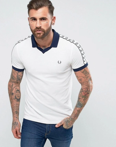 Shop Fred Perry Sports Authentic Slim Fit Taped Pique Polo Shirt White - White