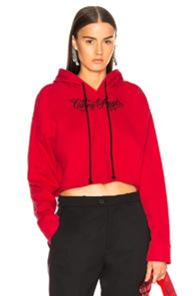Shop Adaptation Embroidered Cropped Hoodie In Lipstick City Of Angels
