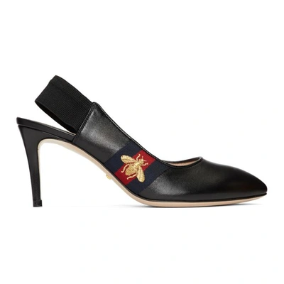 Shop Gucci Black Sylvie Elastic Heels In 1203 Black