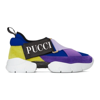 Shop Emilio Pucci Colorblock Elastic Band Slip-on Sneakers In A71 Blue