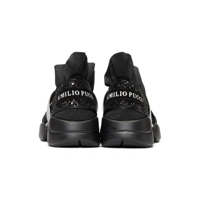 Shop Emilio Pucci Black And Grey Pucci At Night Glitter Ruffle Elastic Slip-on Sneakers In A77 Black
