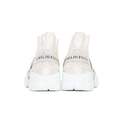 Shop Emilio Pucci White Pucci At Night Glitter Ruffle Elastic Slip-on Sneaker In A79 White