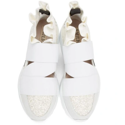 Shop Emilio Pucci White Pucci At Night Glitter Ruffle Elastic Slip-on Sneaker In A79 White