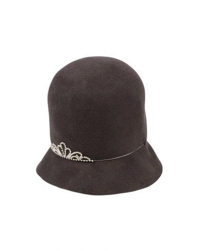 Shop Patrizia Fabri Hat In Dark Brown