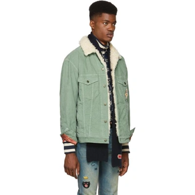 Shop Gucci Green Corduroy Sherpa Jacket In 3259 Blue