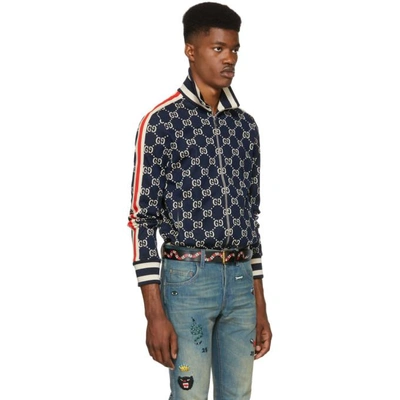 Shop Gucci Navy And Off-white Gg Track Jacket In 4245blured