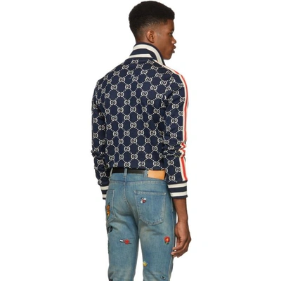 Shop Gucci Navy And Off-white Gg Track Jacket In 4245blured