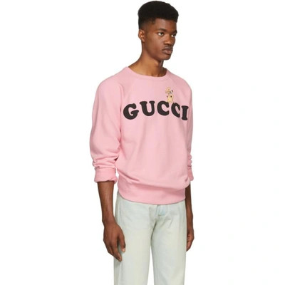 Gucci Pig Embroidered Logo Crew Neck Sweatshirt In Pink | ModeSens