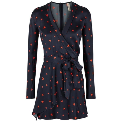 Shop Bec & Bridge Love Spell Heart-print Silk Mini Dress In Navy