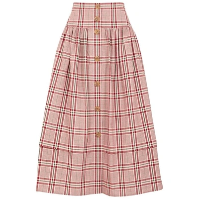 Shop Rejina Pyo Freya High-waisted Cotton Midi Skirt In Red