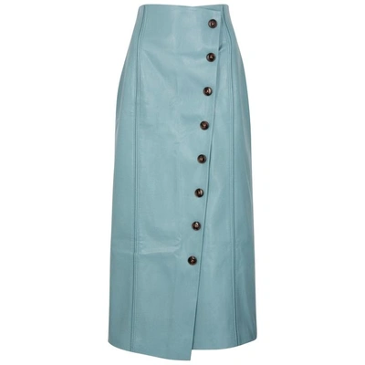 Shop Rejina Pyo Scout Light Blue Faux-leather Midi Skirt