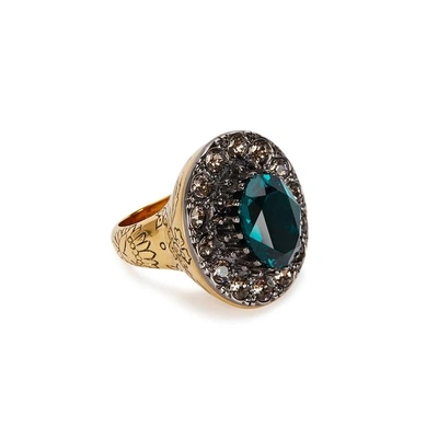 Shop Alexander Mcqueen Swarovski Crystal-embellished Ring In Green