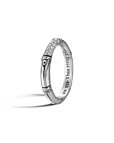 Shop John Hardy Bamboo Sterling Silver And Diamond Pave Slim Ring In Silver/white