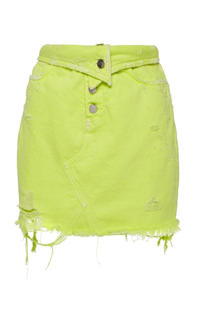 Shop Amiri Denim Foldover Skirt In Yellow