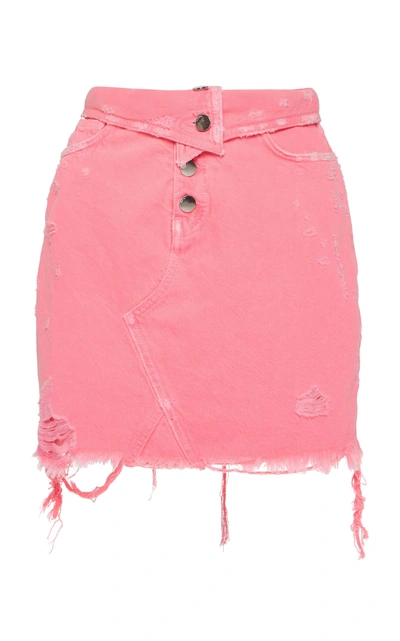 Shop Amiri Denim Foldover Skirt In Pink