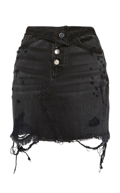 Shop Amiri Denim Foldover Skirt In Black