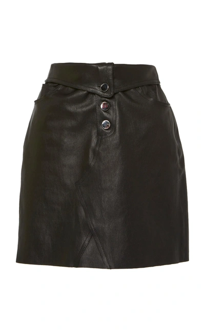 Shop Amiri Fold Over Leather Skirt In Black