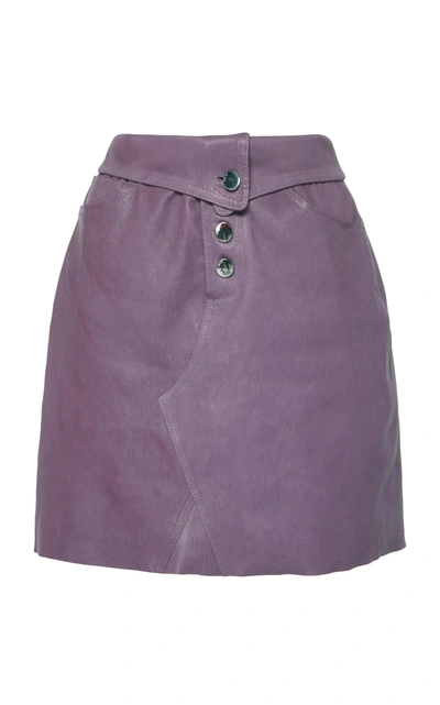 Shop Amiri Fold Over Leather Skirt In Purple