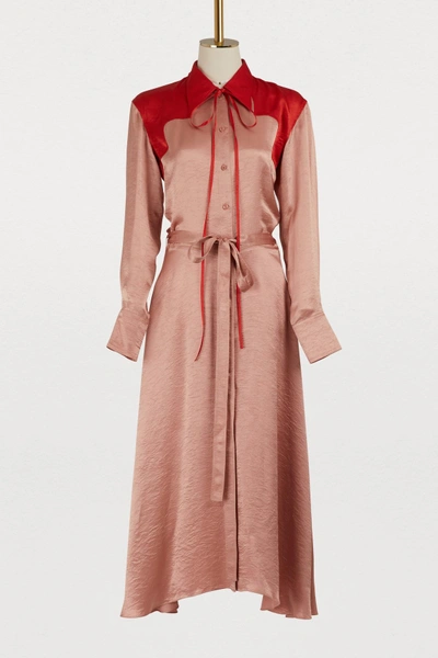 Shop Nina Ricci Bicolor Satin Dress In Nude Red