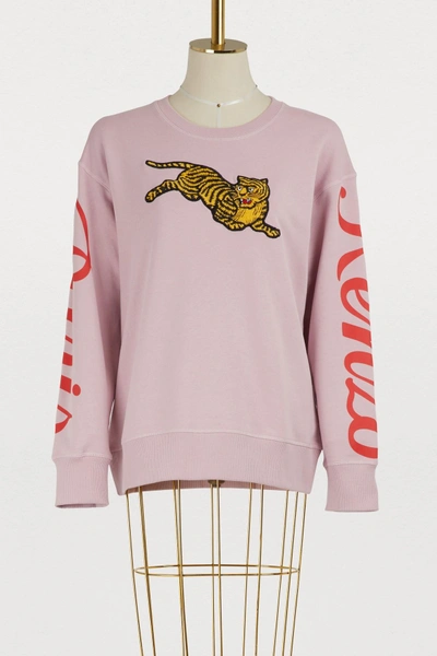 Shop Kenzo Cotton Jumping Tiger Sweatshirt In Pastel Pink