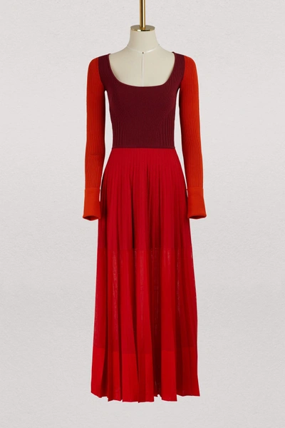 Shop Alexander Mcqueen Silk Midi Dress In 6243 - Dark Rose/lily/red
