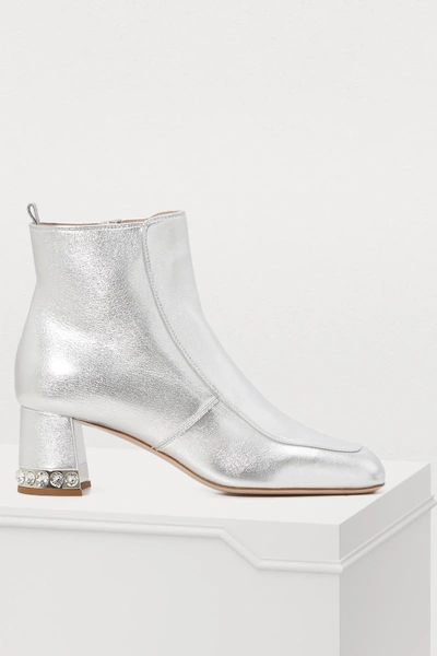 Shop Miu Miu Crystal Heel Ankle Boots In Silver