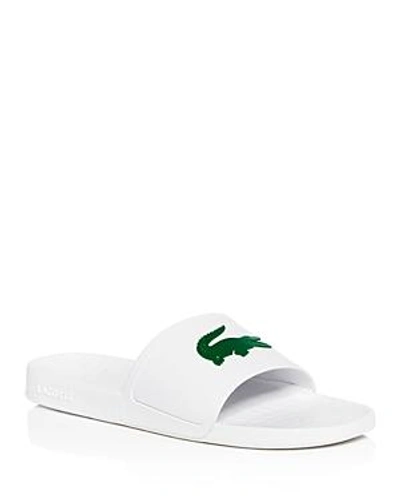 Shop Lacoste Men's Logo Slide Sandals In White/green