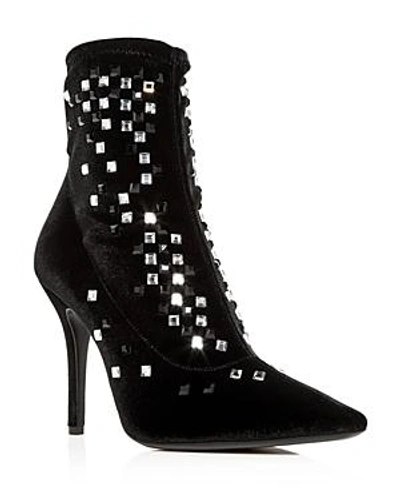 Shop Giuseppe Zanotti Women's Crystal Studded Velvet Pointed Toe Booties In Nero