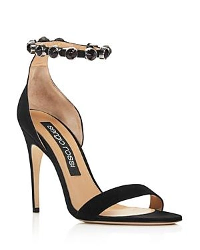 Shop Sergio Rossi Women's  Embellished Suede High-heel Sandals In Black