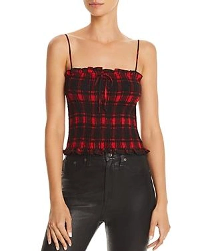 Shop Cotton Candy La Plaid Smocked Top In Red/black