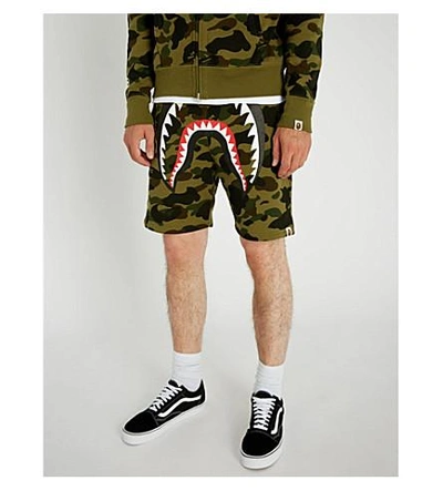 A Bathing Ape Camo Shark Cotton-jersey Shorts In Green | ModeSens
