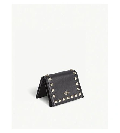 Shop Valentino Rockstud Leather French Wallet In Black