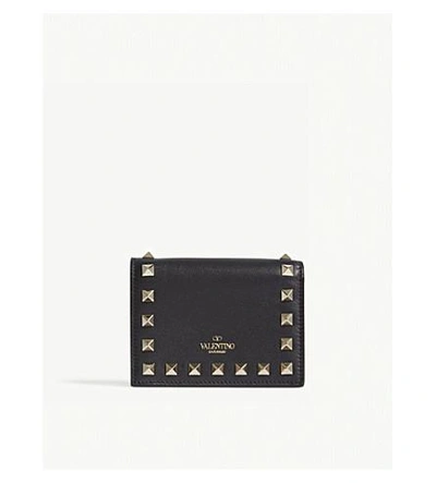 Shop Valentino Rockstud Leather French Wallet In Black