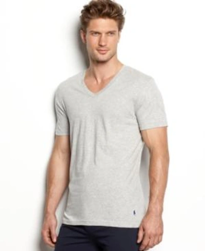 Shop Polo Ralph Lauren Men's Undershirt, Slim Fit Classic Cotton V-neck 3 Pack In Black/grey