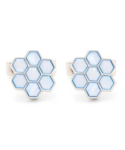 Shop Simon Carter Honeycomb Mother Of Pearl Cufflinks In Blue