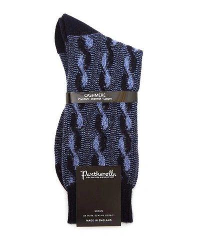 Shop Pantherella Caldecott Cable Knit Cashmere Socks In Navy