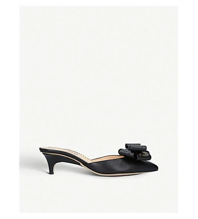 Shop Charlotte Olympia Bow-front Leather Kitten-heel Mules In Black