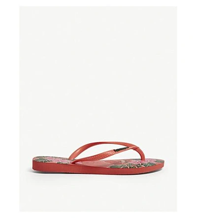 Shop Havaianas Slim Floral-print Rubber Flip-flops In Coral New